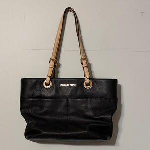 Michael Kors Black and Tan Leather handbag.Bedford Leather zip tote.